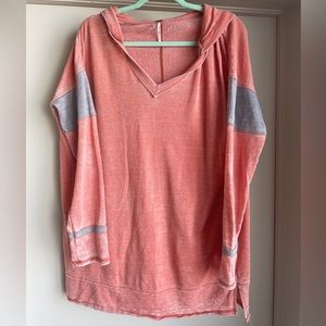 Free People Pink/ Grey Hoodie Tunic Dress, Large
